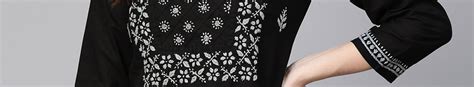 black chikan|Ada Indian Hand Embroidered Chikankari Straight Cotton Kurta。